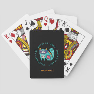 Baraja De Cartas Señora loca de los gatos personalizada, arte de ga
