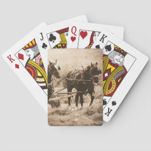 Baraja De Cartas Sepia de Caballos Amish en Trabajo