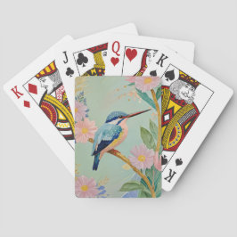 Baraja De Cartas Serene Kingfisher en un paraíso floral