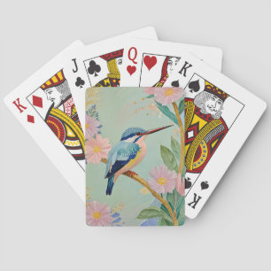 Baraja De Cartas Serene Kingfisher en un paraíso floral