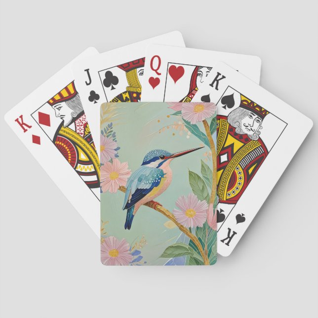 Baraja De Cartas Serene Kingfisher en un paraíso floral (Reverso)