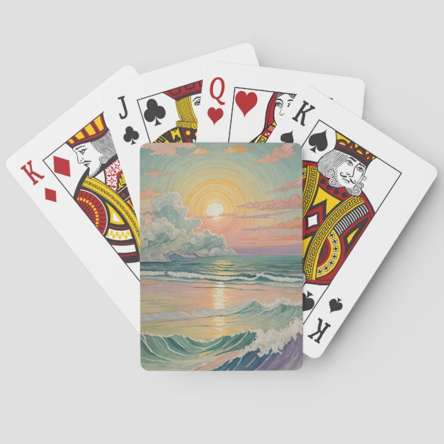Baraja De Cartas Serene Sunset en las olas (Reverso)