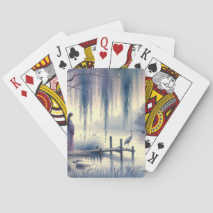 Baraja De Cartas Sereno lago de fantasía con sauce y garza