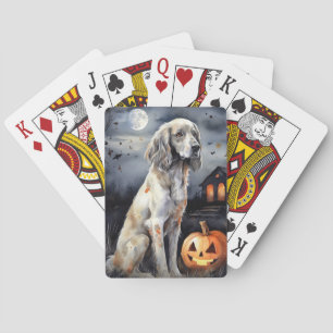 Baraja De Cartas Setter inglés de Halloween con calabazas espeluzna