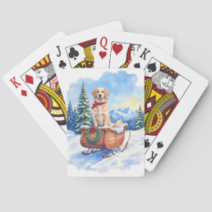Baraja De Cartas Setter Irlandés Disfrutando del Trineo de Navidad