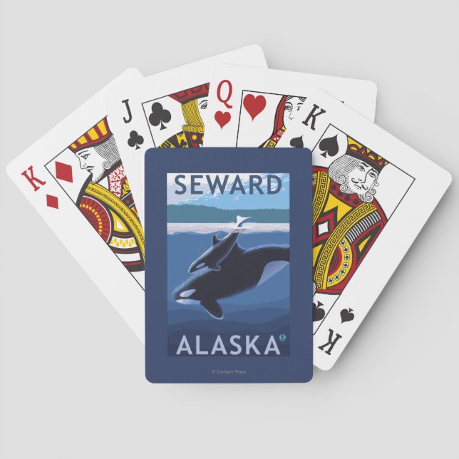 Baraja De Cartas Seward, AlaskaOrca y escena del becerro (Reverso)