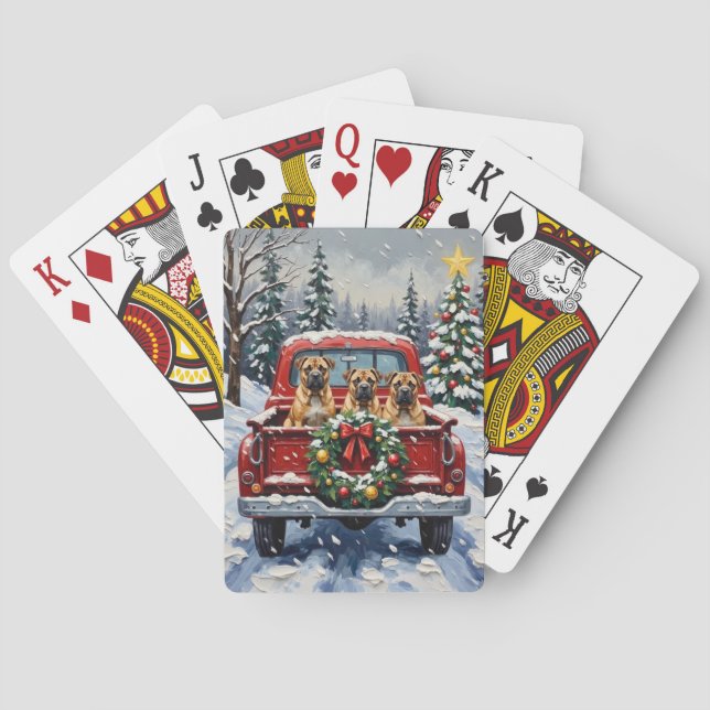 Baraja De Cartas Shar Pei Christmas Red Truck Holiday (Reverso)