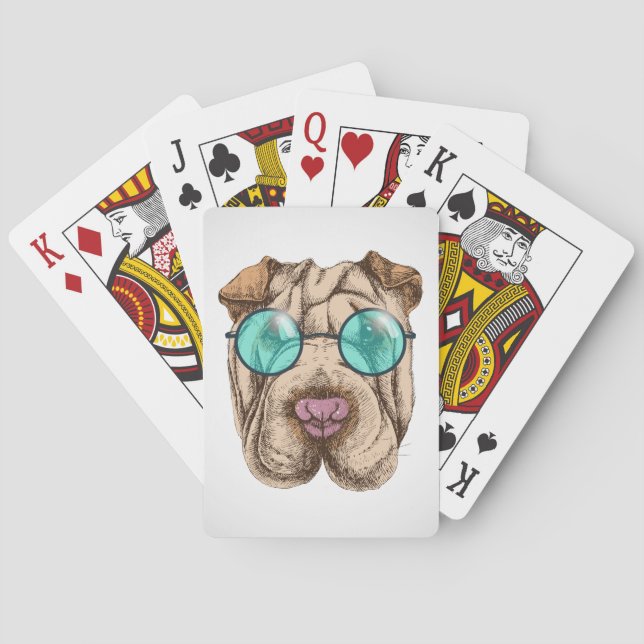 Baraja De Cartas Sharpei En Gafas De Sol (Reverso)