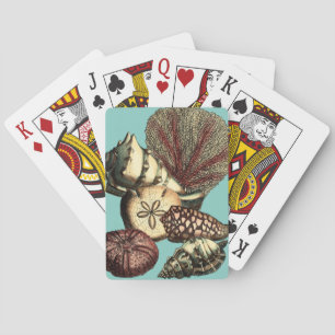 Baraja De Cartas Shell turquesa y colección de corales rojos