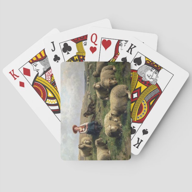 Baraja De Cartas Shepherdess con las ovejas en un paisaje (Reverso)