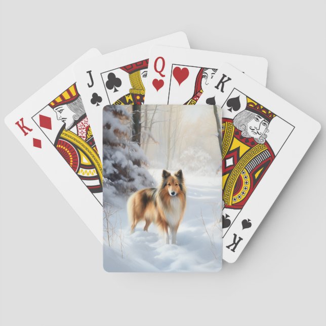 Baraja De Cartas Shetland Sheepdog Deja Que Nieva Navidades (Reverso)