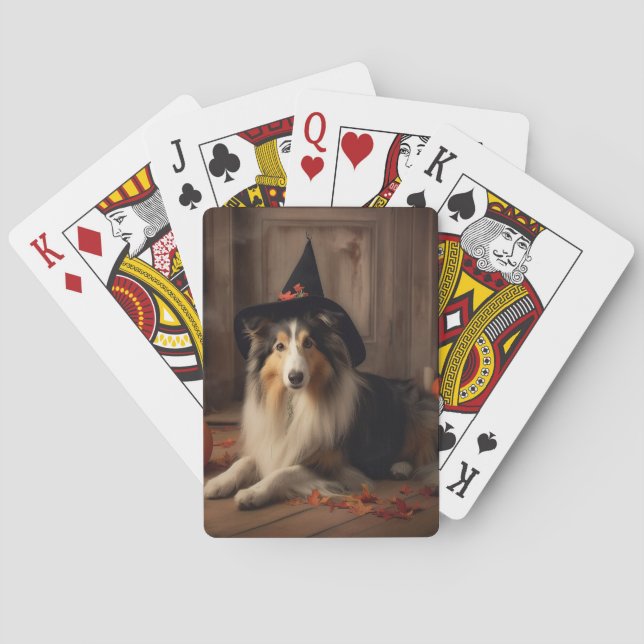 Baraja De Cartas Shetland Sheepdog Pumpkins Halloween Scary (Reverso)