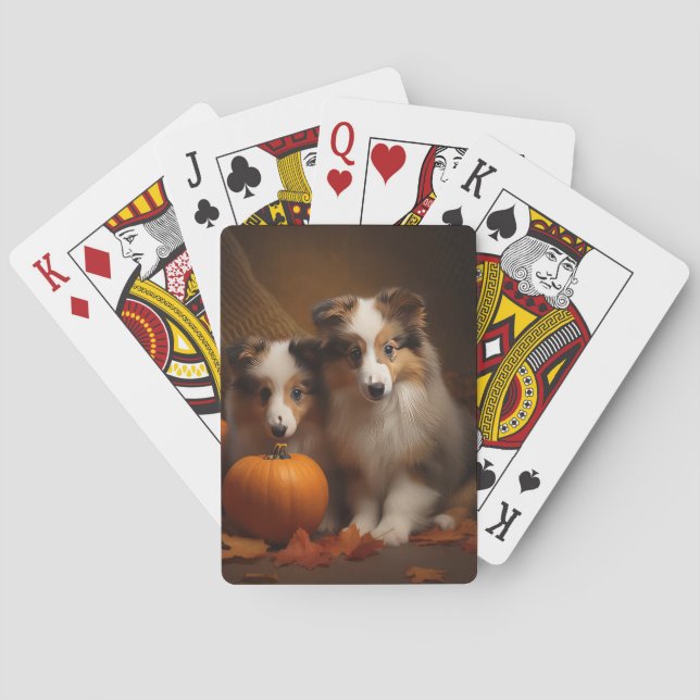 Baraja De Cartas Shetland Sheepdog Puppy Autumn Delight Pumpkin (Reverso)