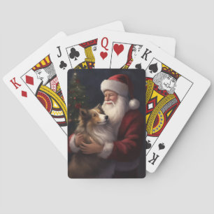 Baraja De Cartas Shetland Sheepdog Santa Claus Navidades festivos