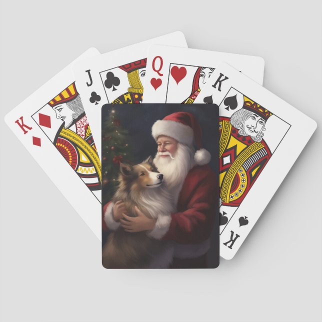 Baraja De Cartas Shetland Sheepdog Santa Claus Navidades festivos (Reverso)
