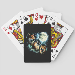Baraja De Cartas Shiba Inu Aullando a la Luna Gráfico Celestial