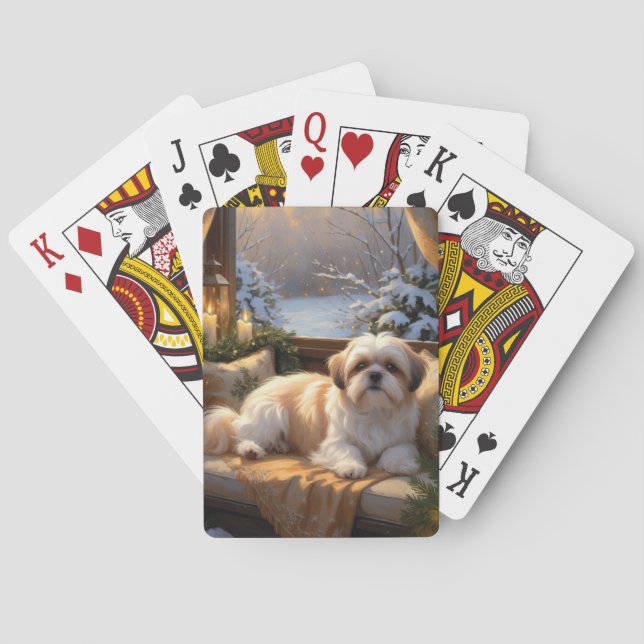 Baraja De Cartas Shih Tzu con vacaciones de Navidades alumbrados (Reverso)