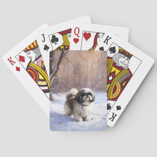 Baraja De Cartas Shih Tzu deja que nieve Navidades (Reverso)