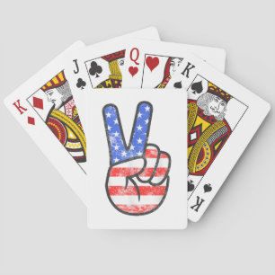 Baraja De Cartas Signo de paz de bandera estadounidense da la mano