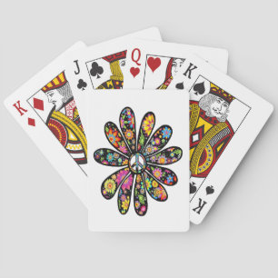 Baraja De Cartas Signo de paz de hippie trippy de fuerza de flores