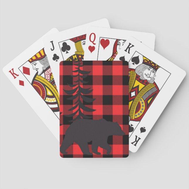 Baraja De Cartas Silhouette de oso negro trenzado rojo (Reverso)
