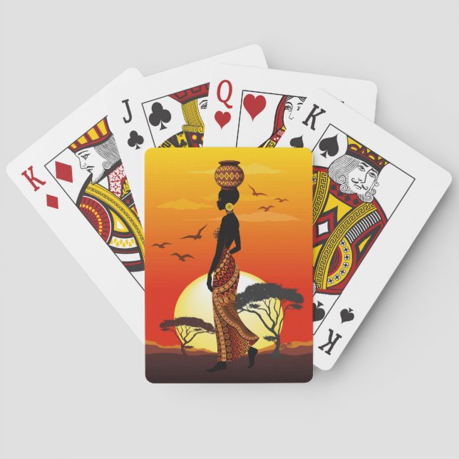 Baraja De Cartas Silhouette de una bella mujer africana sobre los S (Reverso)