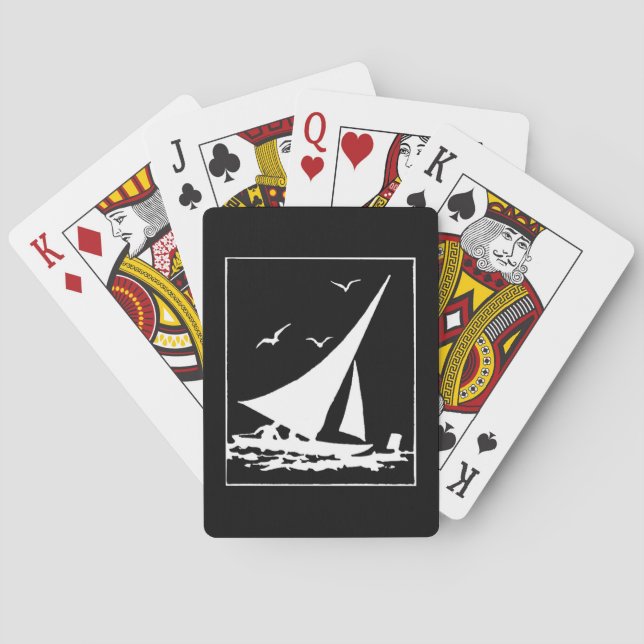 Baraja De Cartas Silhouette Retro Sailboat (Reverso)