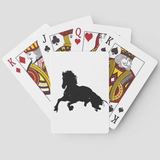 Baraja De Cartas Silueta blanca de caballo en blanco negro (Reverso)