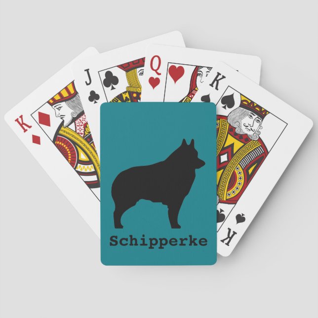 Baraja De Cartas Silueta del perro del Schipperke (Reverso)