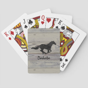 Baraja De Cartas Silueta galopante de madera rústica de la acuarela