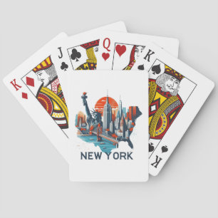 Baraja De Cartas Silueta Retro de la Ciudad de Nueva York