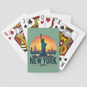 Baraja De Cartas Silueta retro de Nueva York con Estatua de la Libe