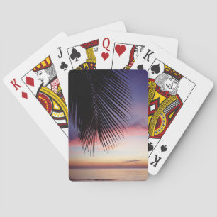 Baraja De Cartas Silueta tropical de la palmera de la playa púrpura