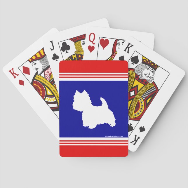 Baraja De Cartas Silueta Westie Rojo, Blanco, Azul (Reverso)