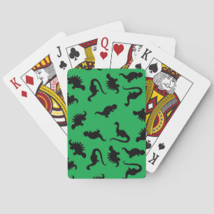 Baraja De Cartas Siluetas de dinosaurios sobre fondo verde Patrón