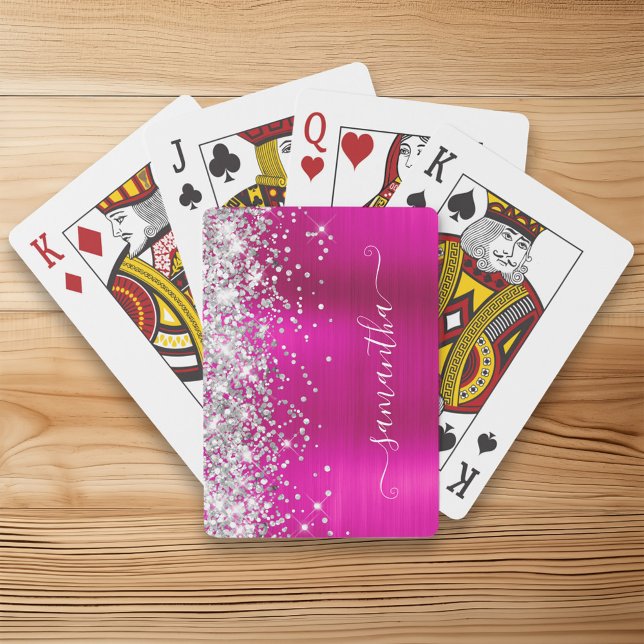 Baraja De Cartas Silver Glitter Hot Pink Foil Girly Signature (Silver Glitter Hot Pink Foil Girly Signature Poker Cards)