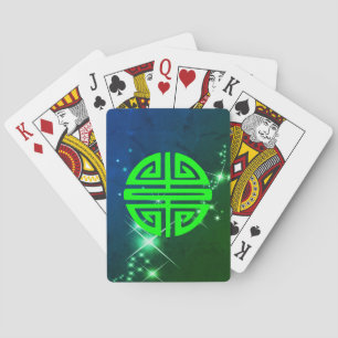 Baraja De Cartas Símbolo de prosperidad chino con destellos verdes