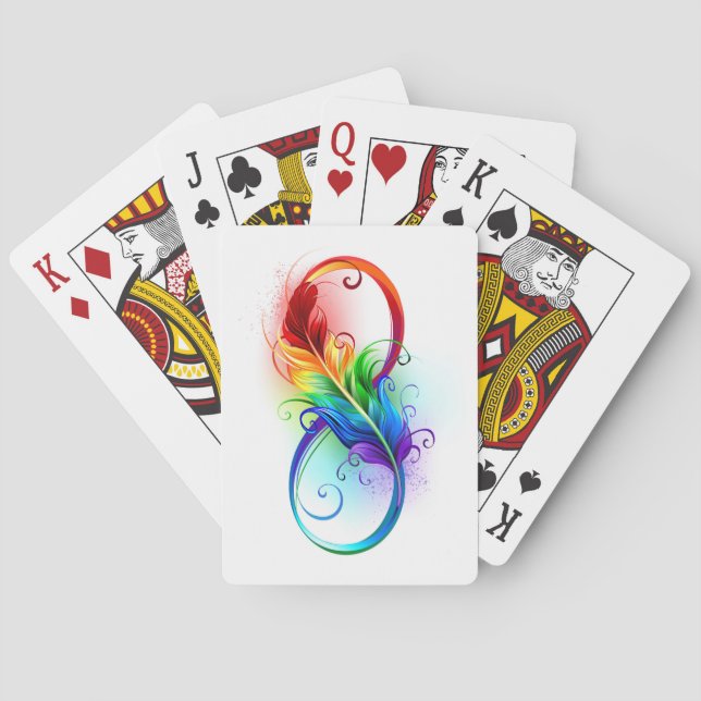 Baraja De Cartas Símbolo infinito con pluma arco iris (Reverso)
