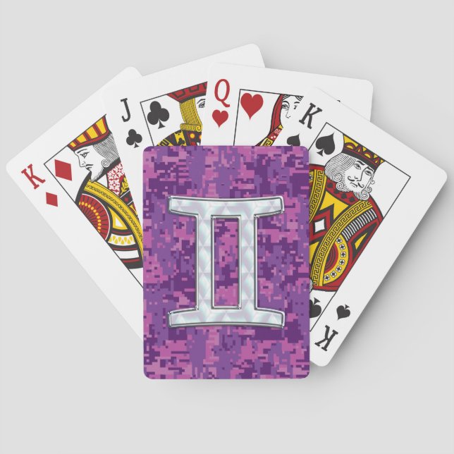 Baraja De Cartas Símbolo zodiaco Pearl Gemini en camuflaje digital (Reverso)