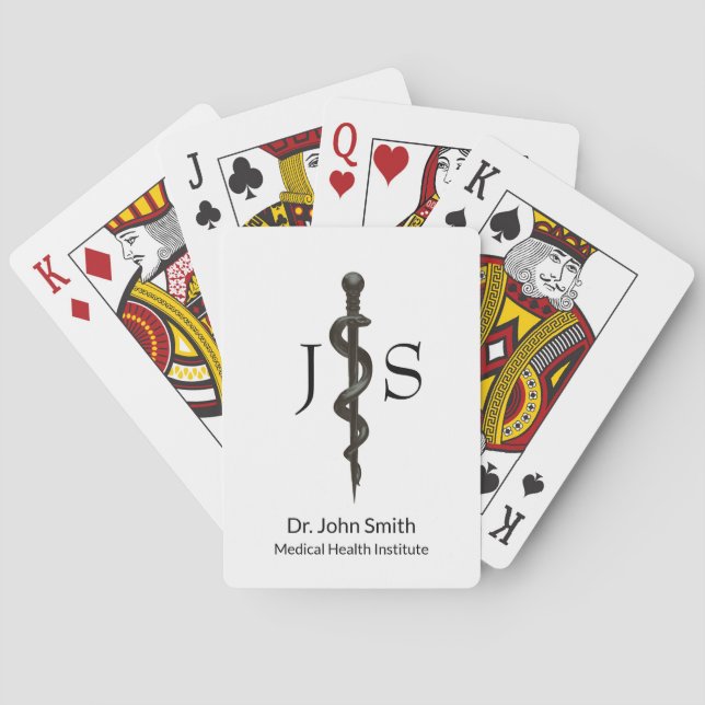Baraja De Cartas Simple Asclepio Médico Negro Blanco Profesional (Reverso)