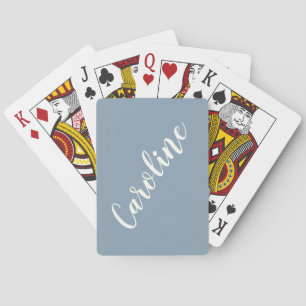 Baraja De Cartas Simple Chic Azul Caligrafía Personalizada