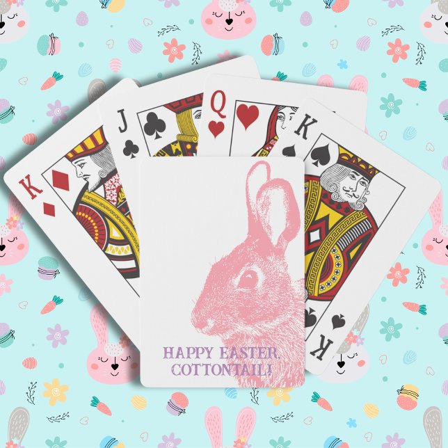 Baraja De Cartas Simple conejo de Pascua Rosa Mínimo (Cute Easter bunny playing cards with stamp like rabbit from a real photo. Customizable with name.)