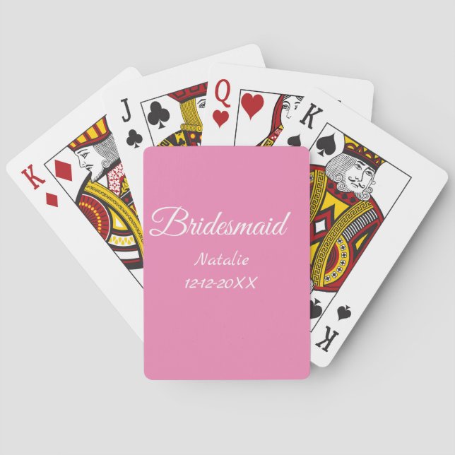 Baraja De Cartas Simple minimal pink bridesmaid add name year text  (Reverso)