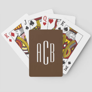 Baraja De Cartas Simple Monograma Marrón y Blanco de Tres Letras