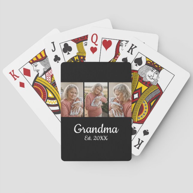 Baraja De Cartas Simple Script Grandma Est. 3 Photo Year (Reverso)