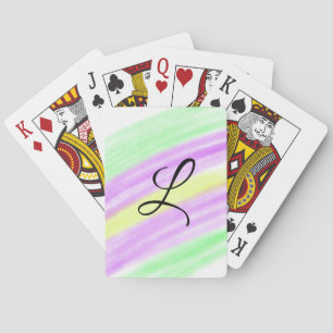 Baraja De Cartas Simple verde púrpura acuarela añade tu monograma n