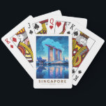 Baraja De Cartas Singapur Marina Bay Night Travel Art Vintage<br><div class="desc">Diseño de viajes vectoriales retro de Singapur. Marina Bay es un área de lujo de rascacielos,  hoteles elegantes y centros comerciales de lujo. Es conocida por la imponente rueda de la ferry de volante de Singapur y los floridos conservatorios y coloridos superárboles de los jardines de la bahía.</div>