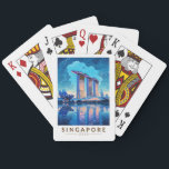 Baraja De Cartas Singapur Marina Bay Night Travel Art Vintage<br><div class="desc">Diseño de viajes vectoriales retro de Singapur. Marina Bay es un área de lujo de rascacielos,  hoteles elegantes y centros comerciales de lujo. Es conocida por la imponente rueda de la ferry de volante de Singapur y los floridos conservatorios y coloridos superárboles de los jardines de la bahía.</div>