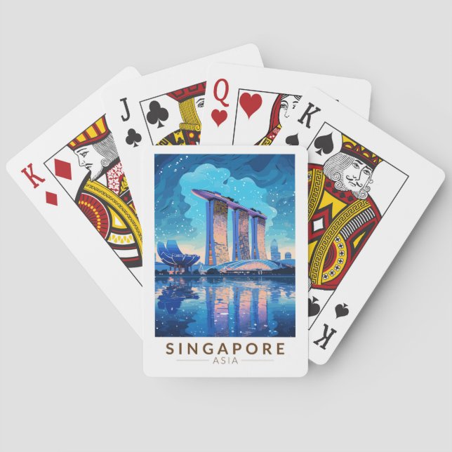 Baraja De Cartas Singapur Marina Bay Night Travel Art Vintage (Reverso)
