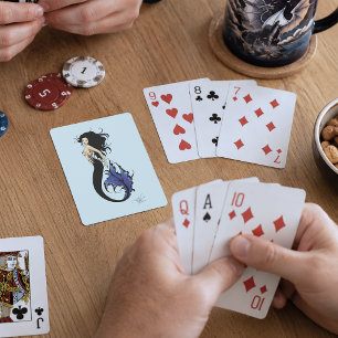 Baraja De Cartas Sirena de Fantasía Elegante Sirena Azul Tribal